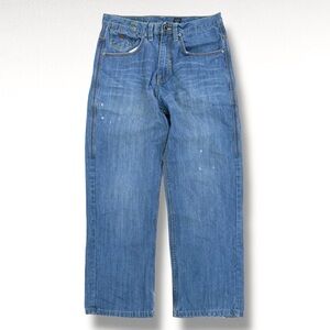 Vintage Y2K Rocawear Blue Jeans Size 32x30.5” Embroidered Distressed Whiskers